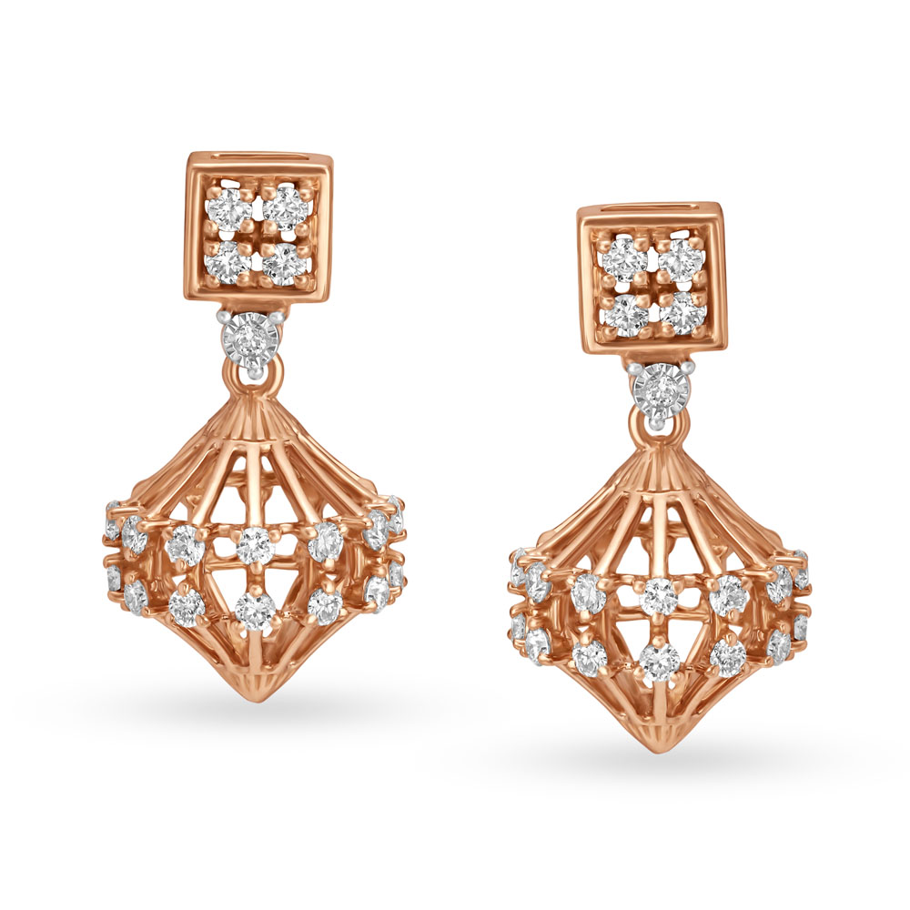 Pleasing 18 Karat Rose Gold Geometric Studded Drop Earrings