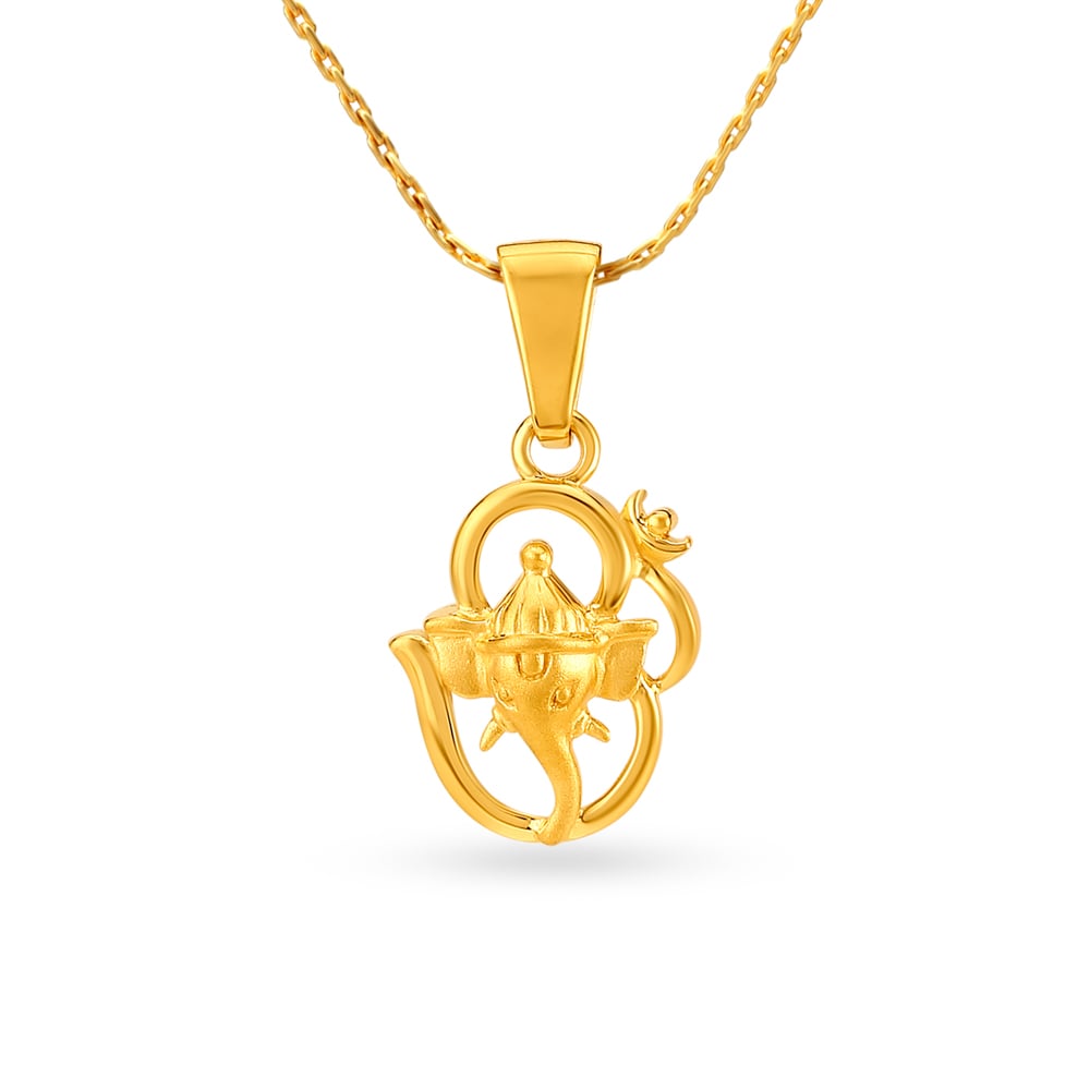 

Dainty Gold Pendant with Om and Ganesha Design