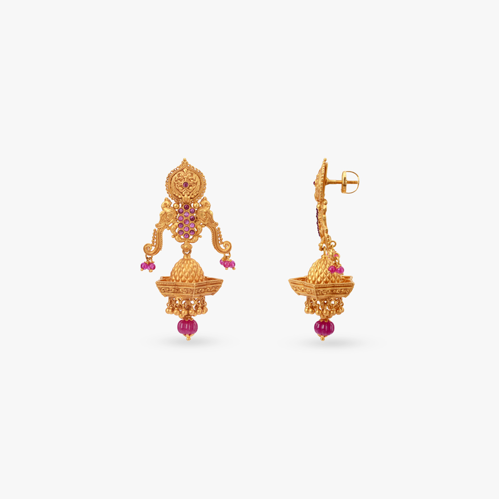 Aaradhya Flame Gold Drop Earrings