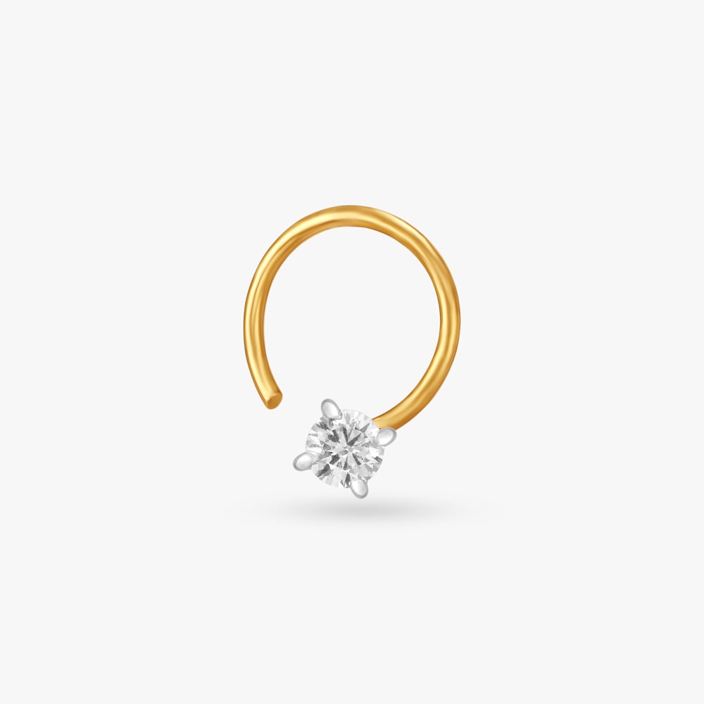Stunning Single Stone Gold and Diamond Nose Pin