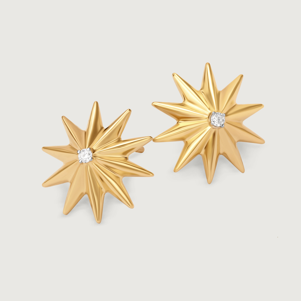 Timeless Radiating Star 14KT Diamond Stud Earring,,hi-res image number null