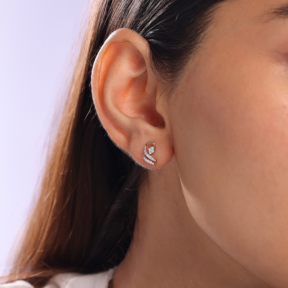 Elegant Swirl Gold & Diamond Stud Earrings,,hi-res image number null