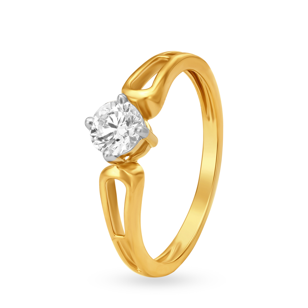 Enchanting 18 Karat Yellow Gold And Diamond Solitaire Finger Ring,,hi-res image number null