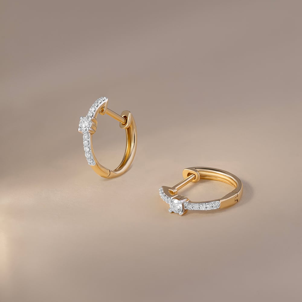 Vibrant Sleek Gold & Diamond Hoop Earrings,,hi-res image number null