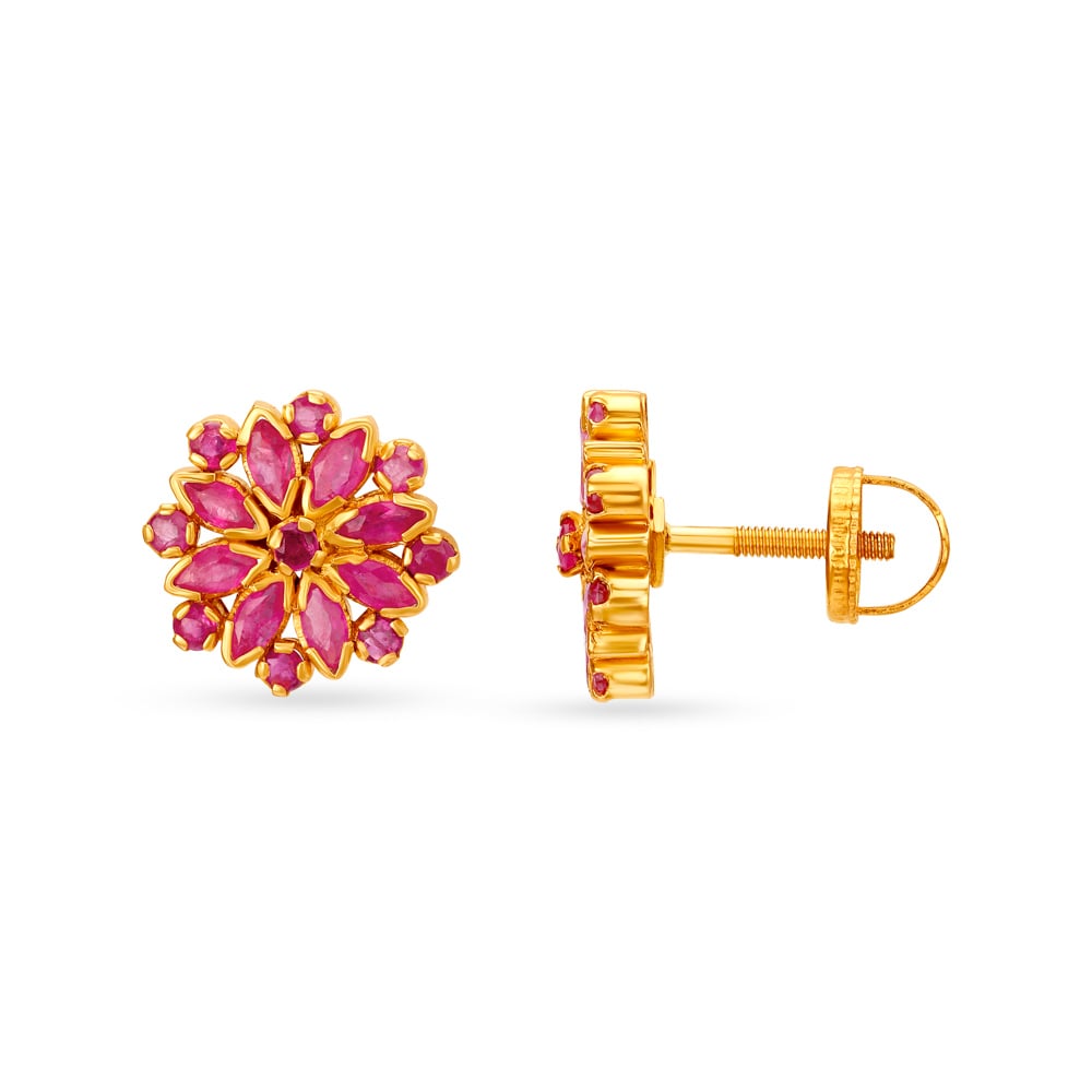 Resplendent Floral Ruby Stud Earrings,,hi-res image number null