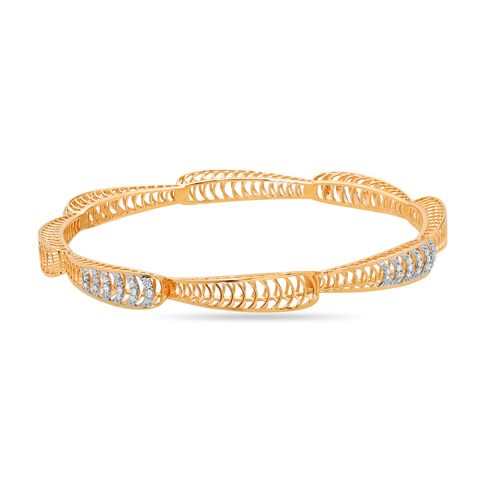 14KT Yellow Gold Curved Lines Bangle,,hi-res image number null