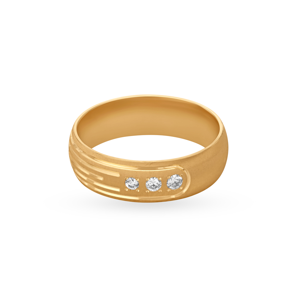 Ultra Modern Diamond Adorned Gold 3 Stone Finger Ring,,hi-res image number null