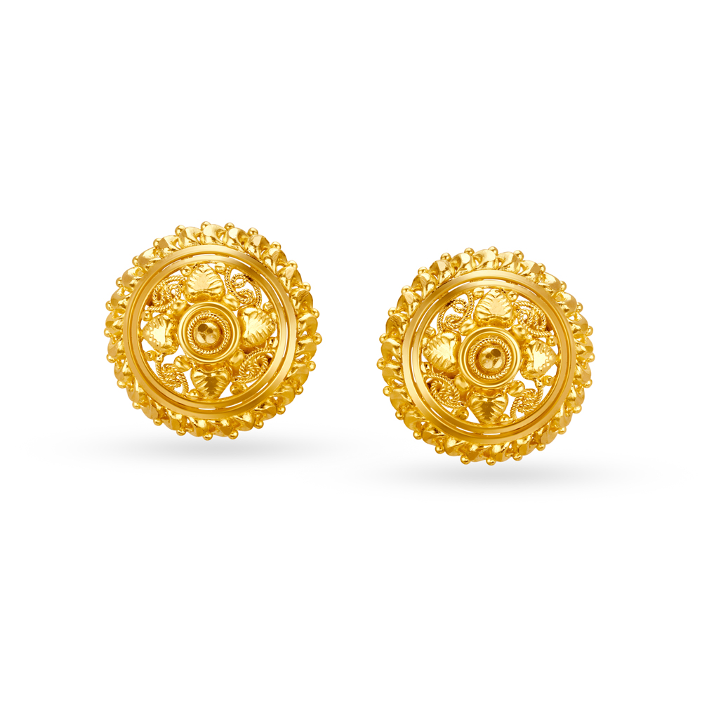 Dainty Floral Gold Stud Earrings,,hi-res image number null