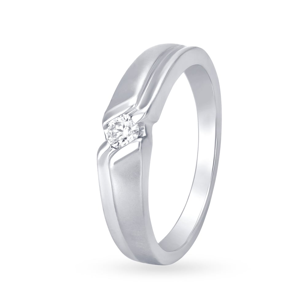 Glimmering 950 Pure Platinum And Diamond Ridged Ring