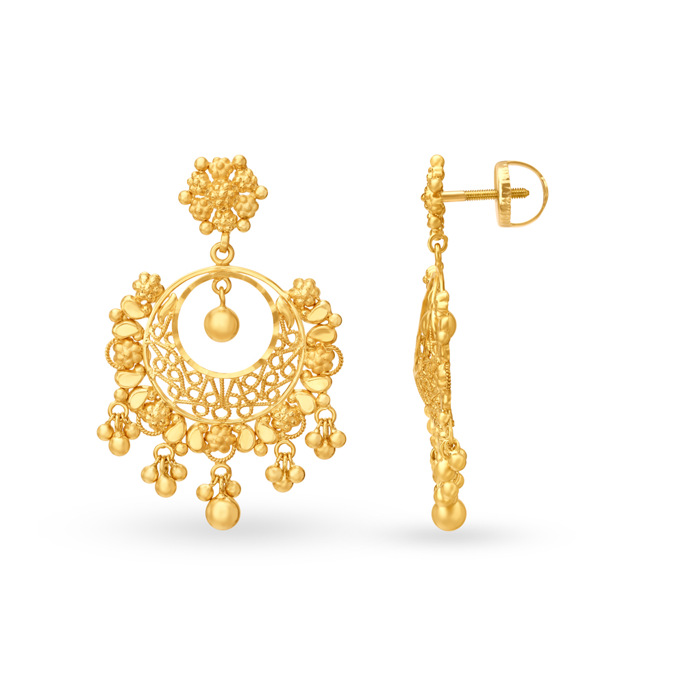 Floral Jali Work Gold Drop Earrings,,hi-res image number null