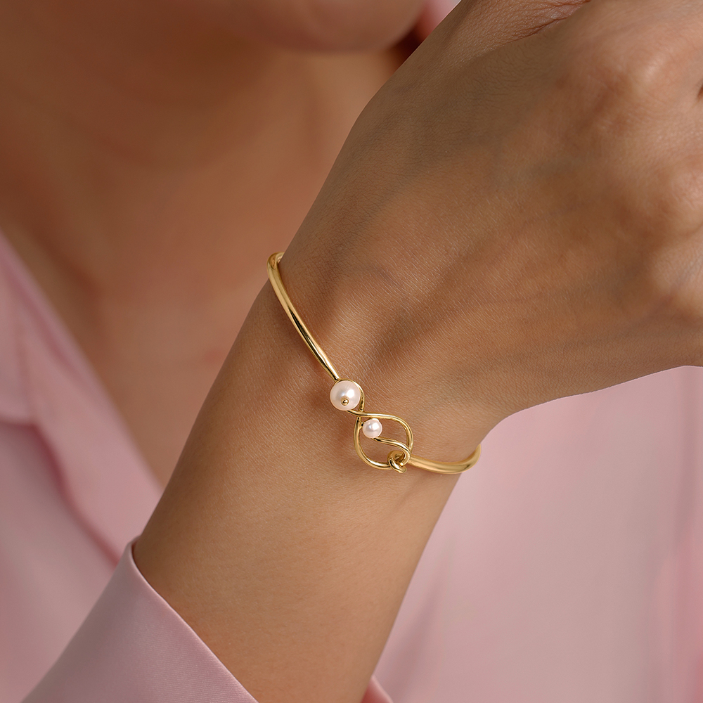Poised Knot Pearl Bangle,,hi-res image number null