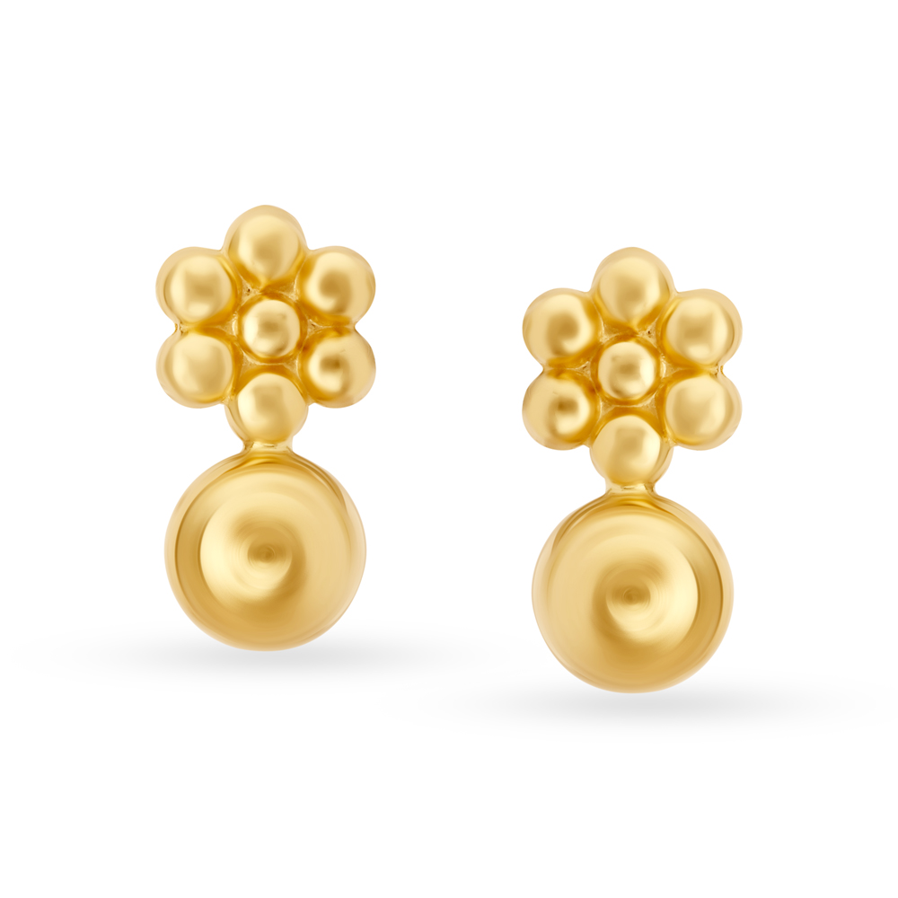 Alluring Floral Gold Stud Earrings for Kids