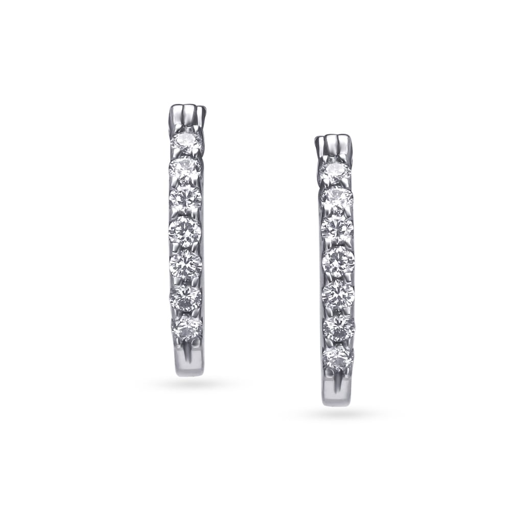 

Sparkling Sleek Diamond Hoop Earrings in White Gold