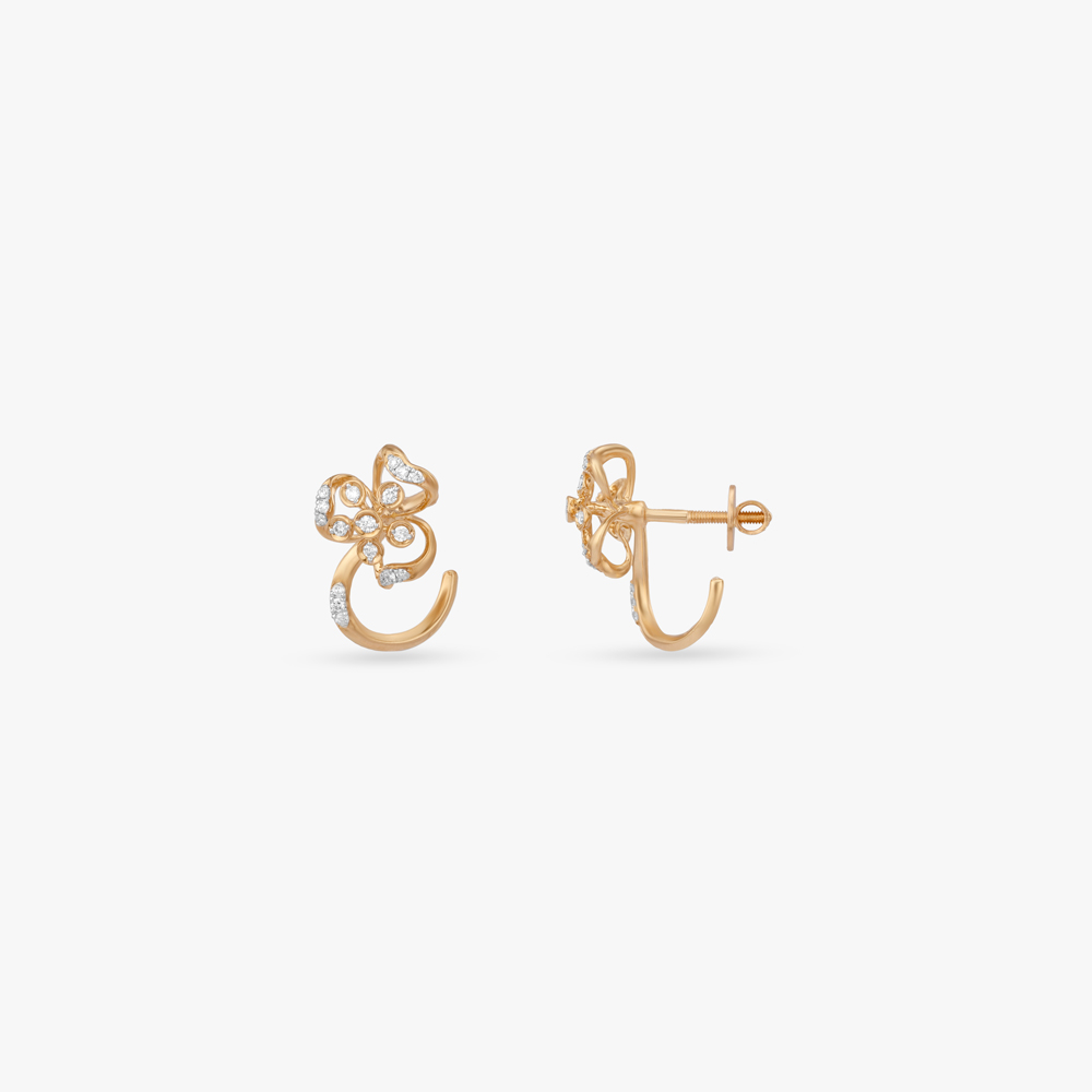 Floral Curve Diamond Stud Earrings,,hi-res image number null