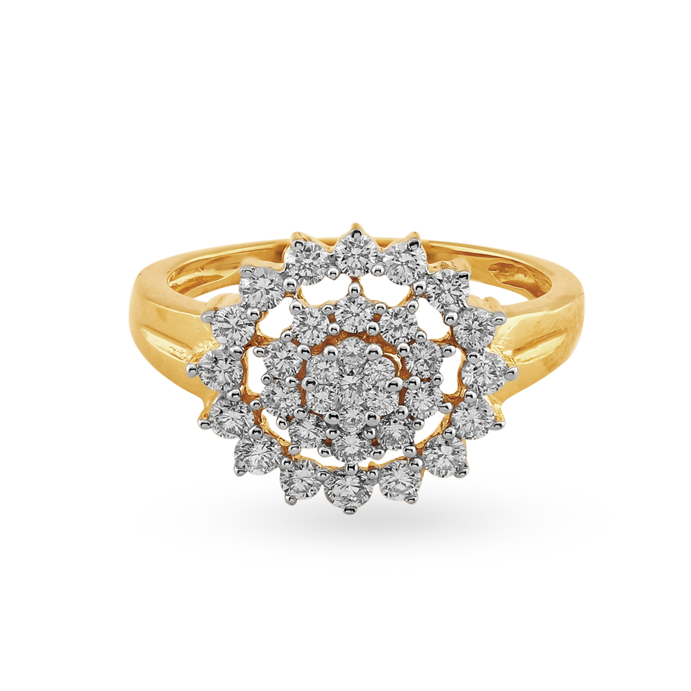 Alluring 18 Karat Yellow Gold And Diamond Floral Finger Ring