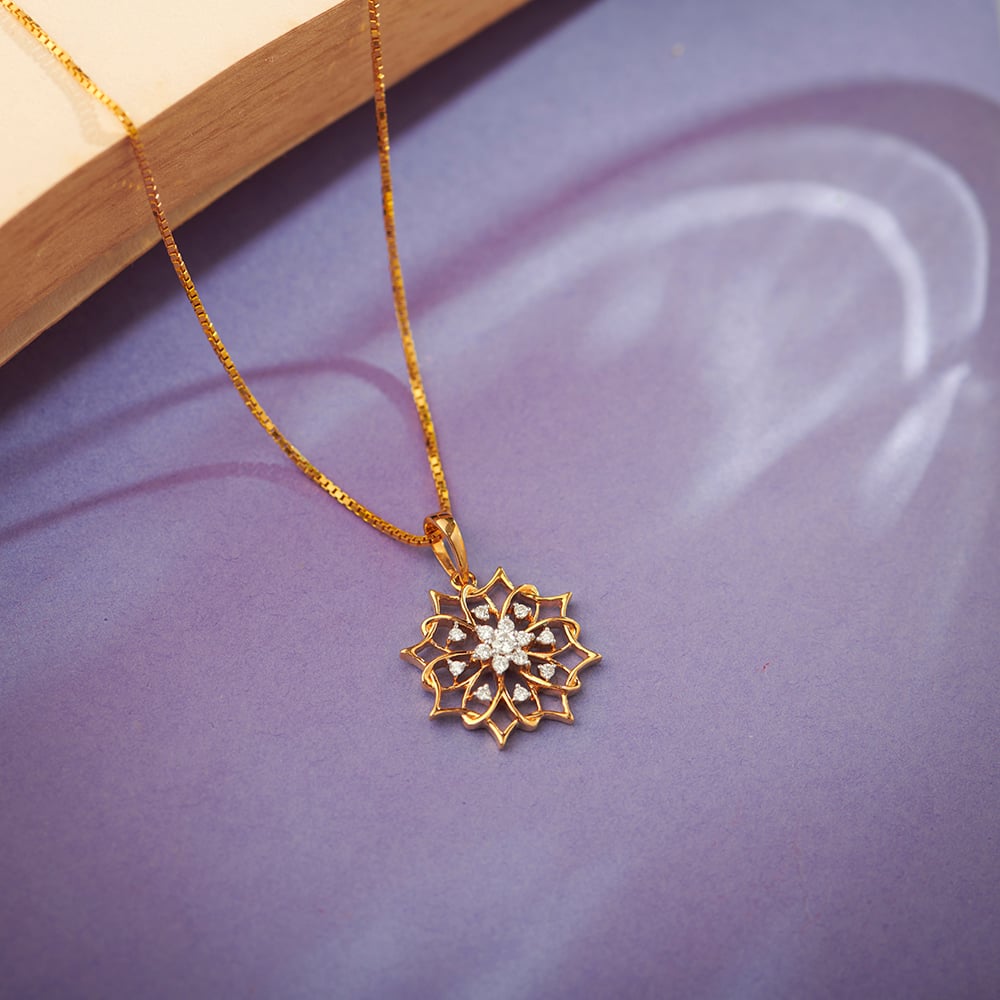 Entrancing 18 Karat Yellow Gold And Diamond Floral Pendant,,hi-res image number null