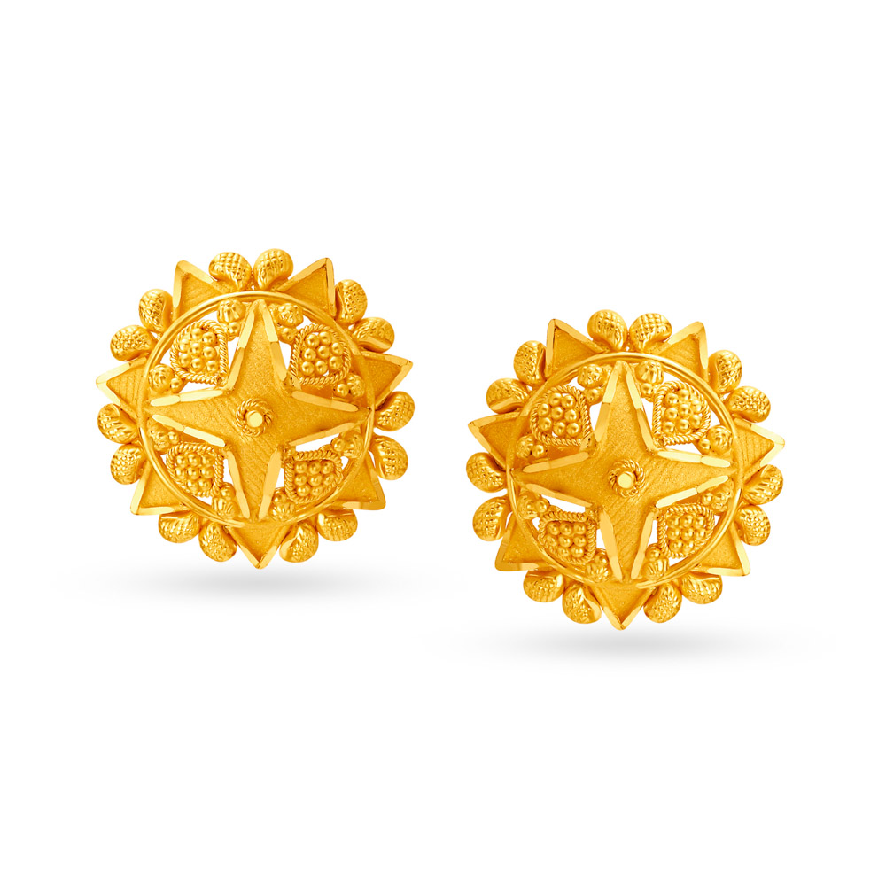 Brushed Gold Round Shape Post Earring - Evelie Blu Boutique