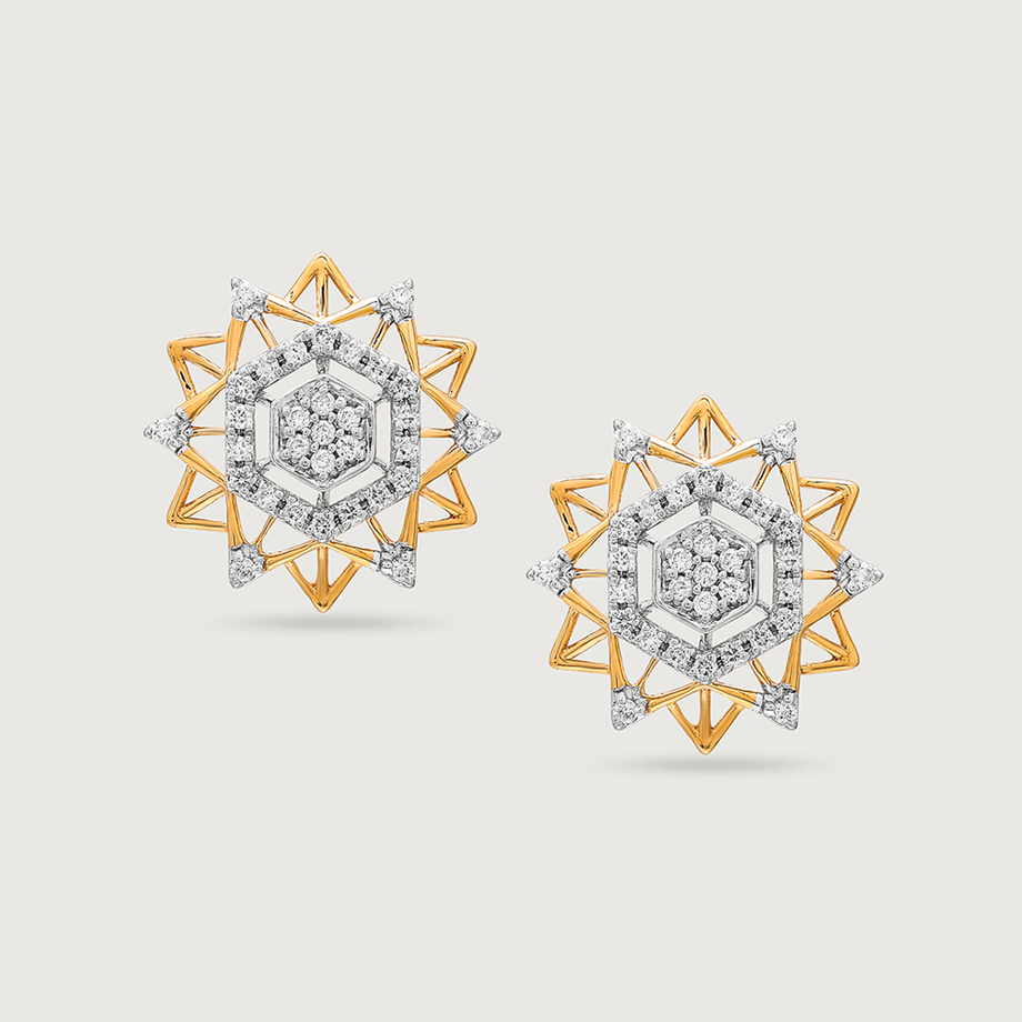 Spectral Glow 14 Kt Gold and Diamond Stud Earrings,,hi-res image number null