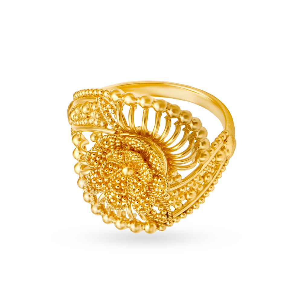 Artistic 22 Karat Yellow Gold Floral Ring,,hi-res image number null