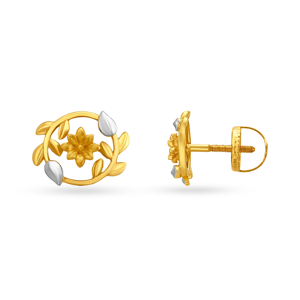 Exquisite Floral Motif Gold Stud Earrings,,hi-res image number null