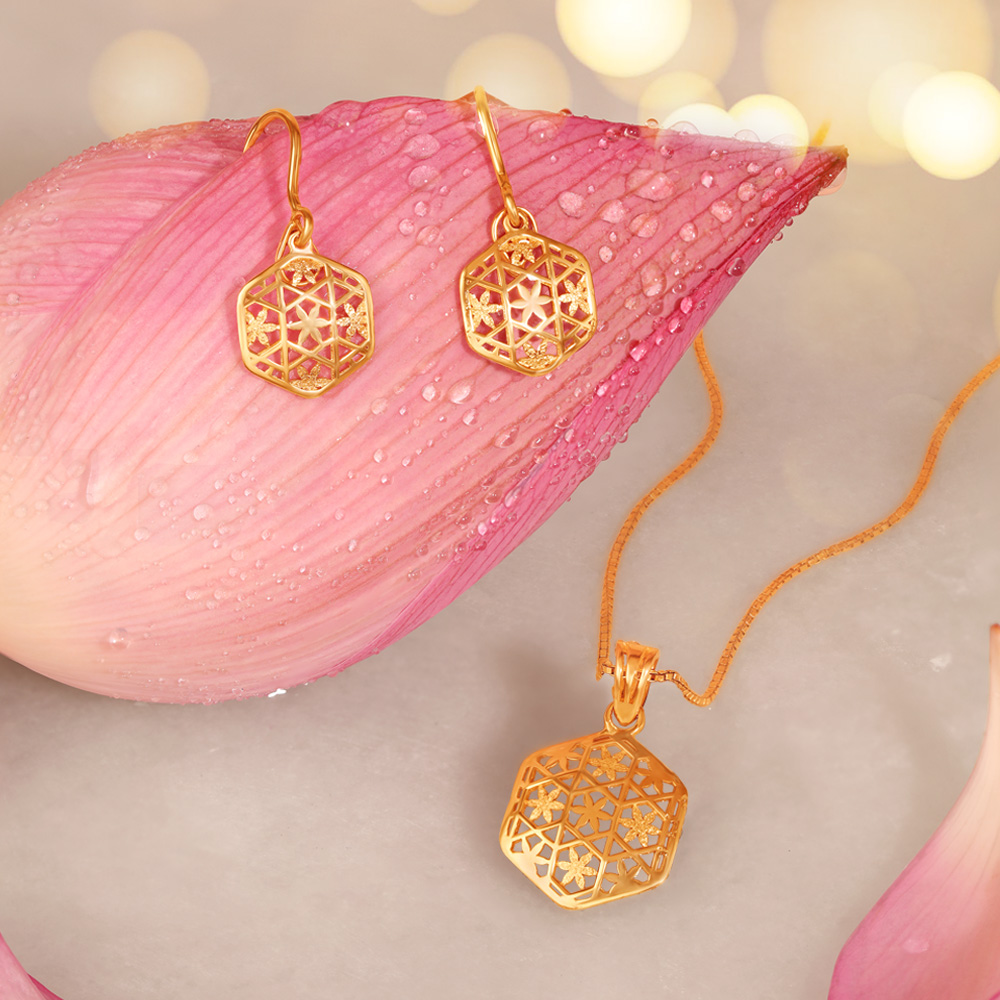 Hexagonal Pendant and Earrings Set,,hi-res image number null