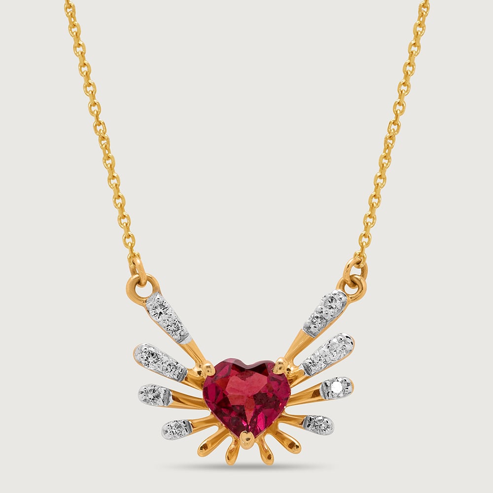 Heart & Wings 14KT Gold, Diamond & Pink Garnet Necklace,,hi-res image number null