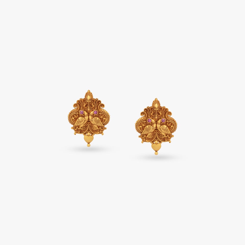 Twin Peacock Temple Stud Earrings,,hi-res image number null