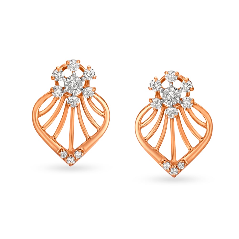 Bright Floral Rose Gold and Diamond Stud Earrings