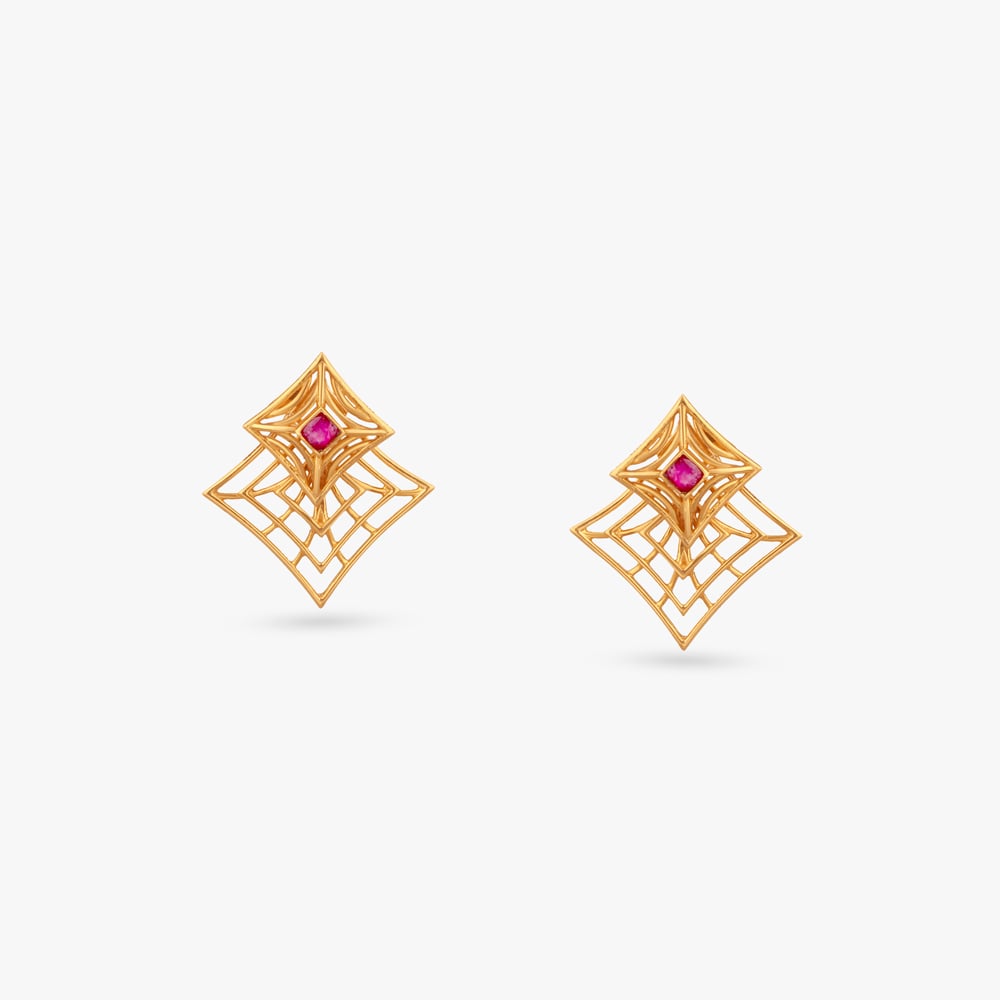 

Contemporary Lattice Gold Stud Earrings