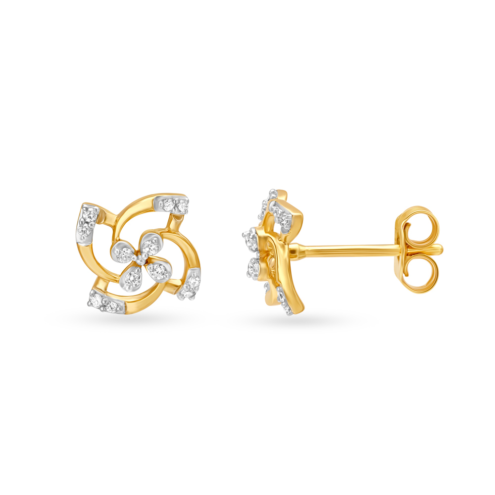 Ethereal 18 Karat Yellow Gold And Diamond Floral Studs,,hi-res image number null