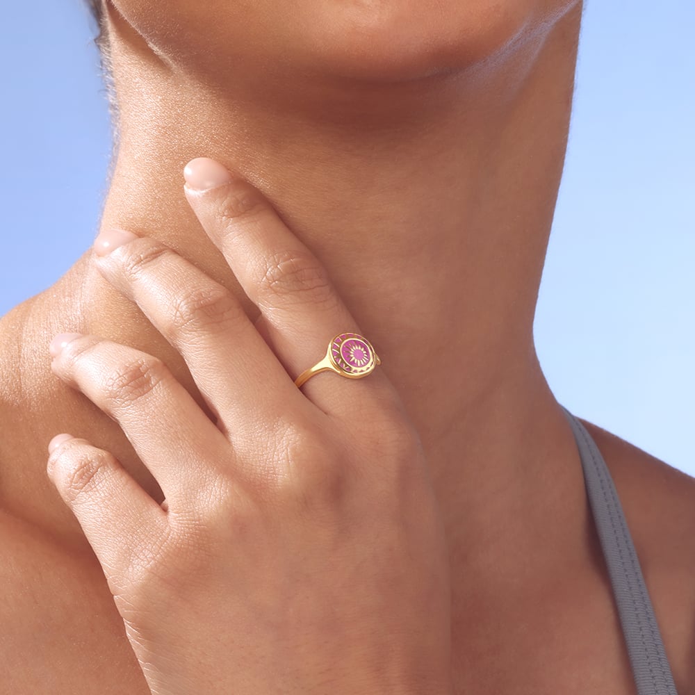 Luminous Sunset Enamel Gold Signet Ring,,hi-res image number null