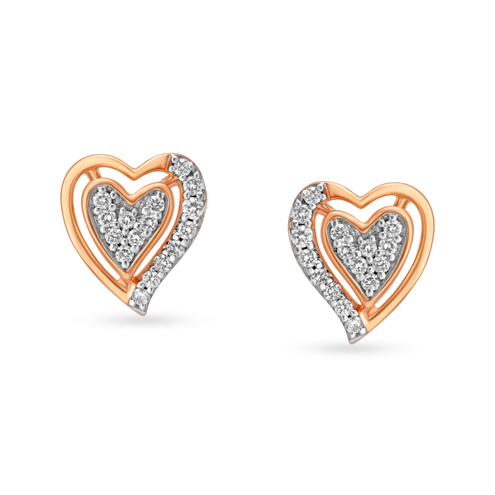 Romantic Hearts Rose Gold and Diamond Stud Earrings,,hi-res image number null