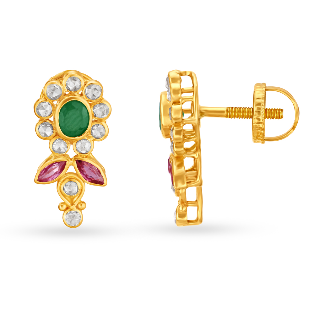 Vibrant 22 Karat Gold Floral Stud Earrings,,hi-res image number null