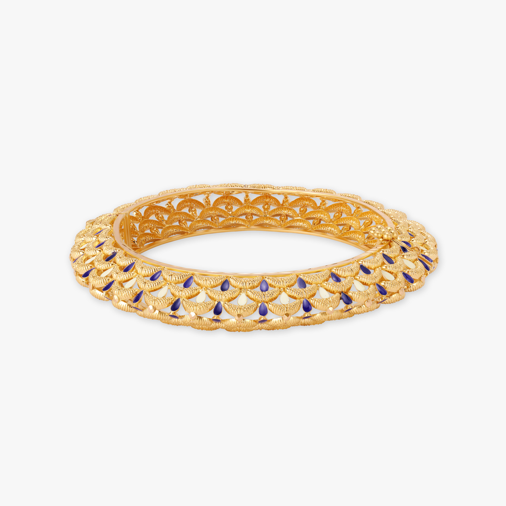 Blissful Diya Motif Gold Bangle,,hi-res image number null