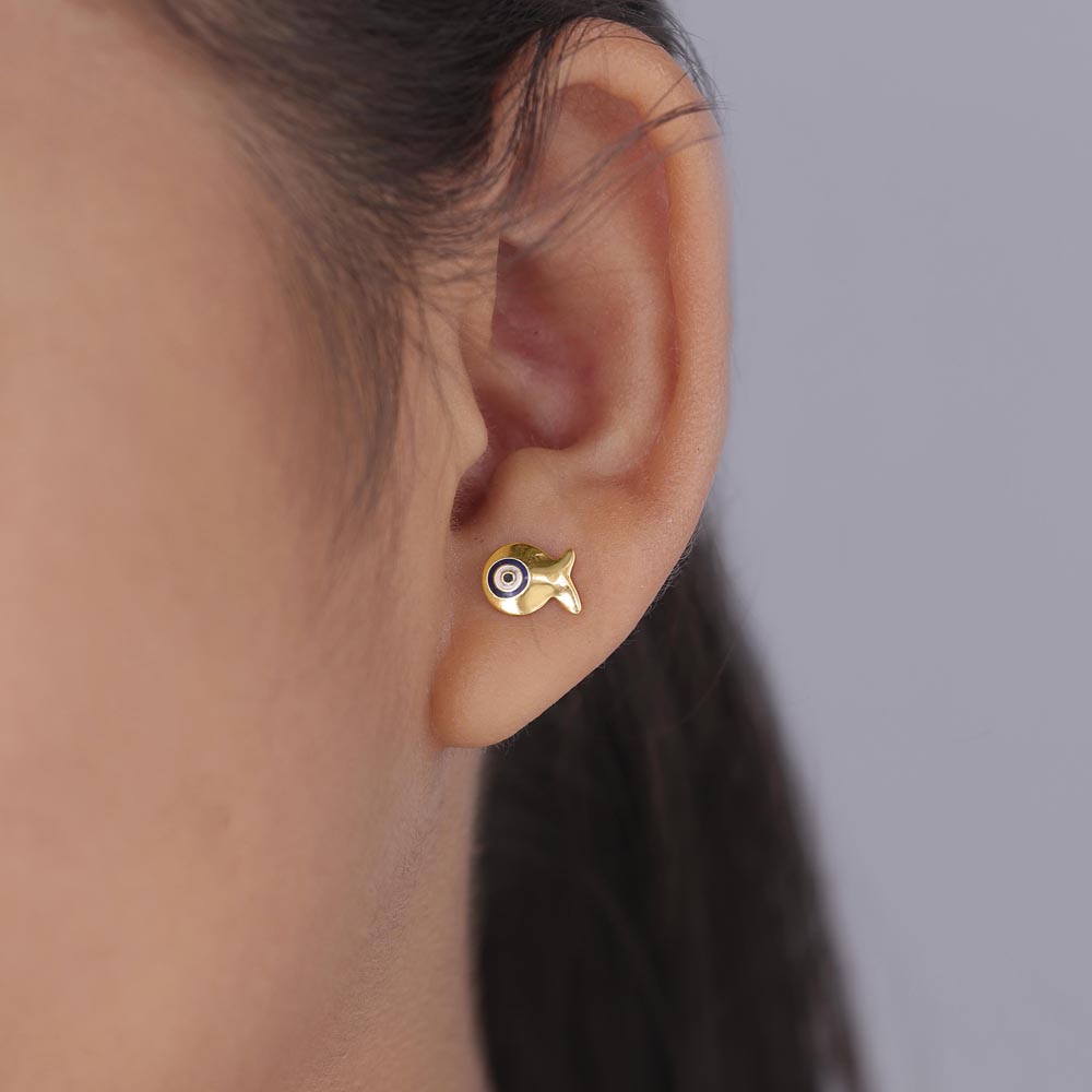 Lucky Fish Gold Stud Earrings,,hi-res image number null