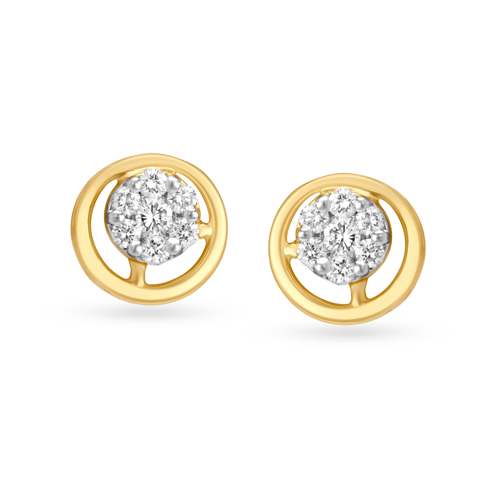 Bold Round Gold and Diamond Stud Earrings