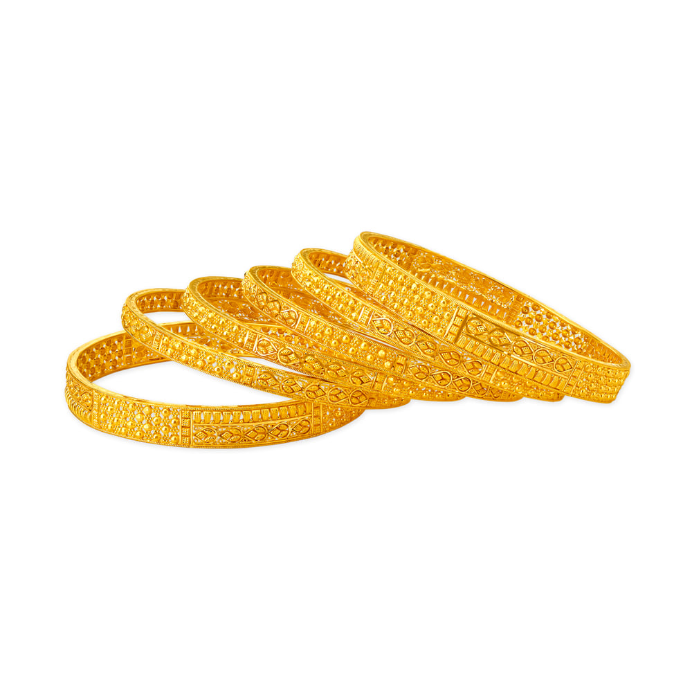 Luxurious Yellow Gold Beaded Bangles,,hi-res image number null