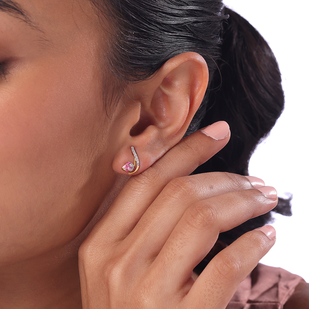 Delicate Rosebud Gold & Diamond Stud Earrings,,hi-res image number null