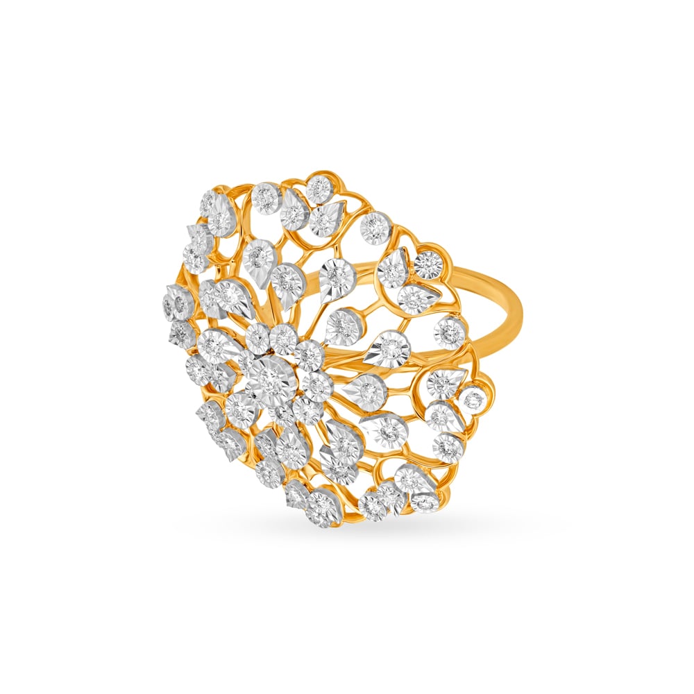 Enticing Floral Diamond Ring in Yellow and White Gold,,hi-res image number null