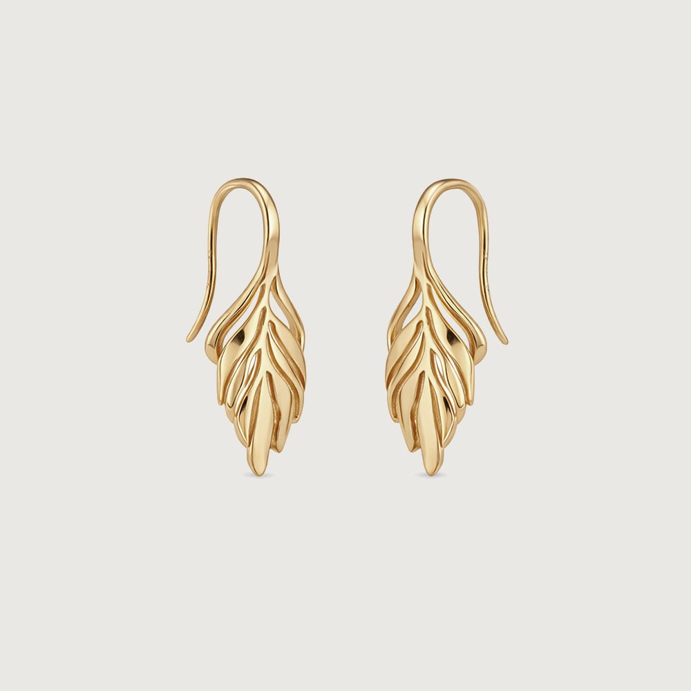 Flowing Leaf Gold Hoop Earrings,,hi-res image number null