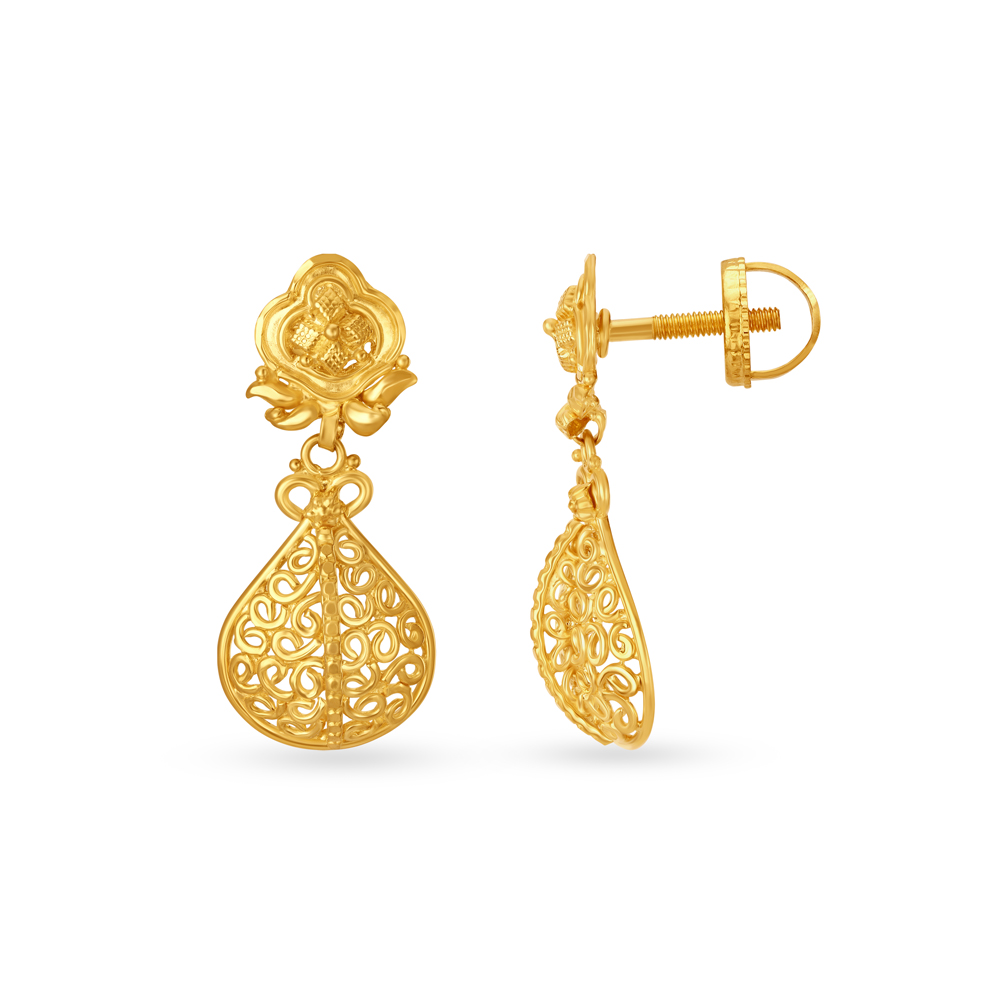 Elegant Filigree Drop Gold Earrings