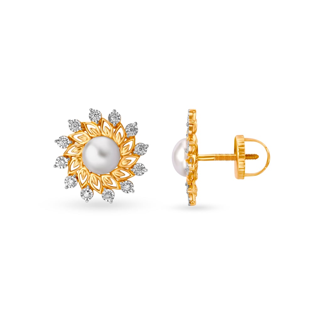 Magnificent Floral Diamond Stud Earrings in Yellow and White Gold,,hi-res image number null