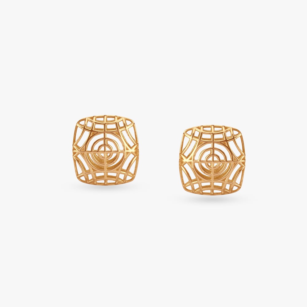 Enchanted Grid Gold Stud Earrings,,hi-res image number null