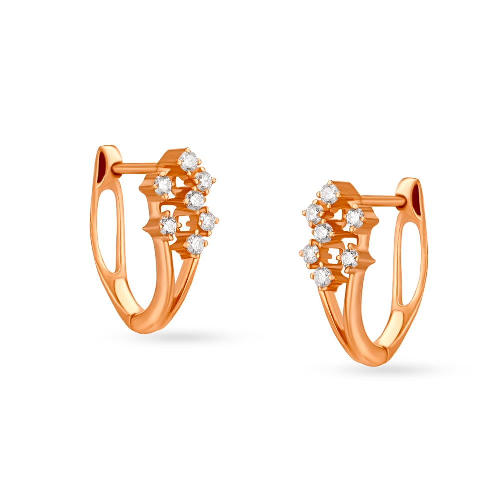 Unique Rose Gold and Diamond Hoop Earrings,,hi-res image number null