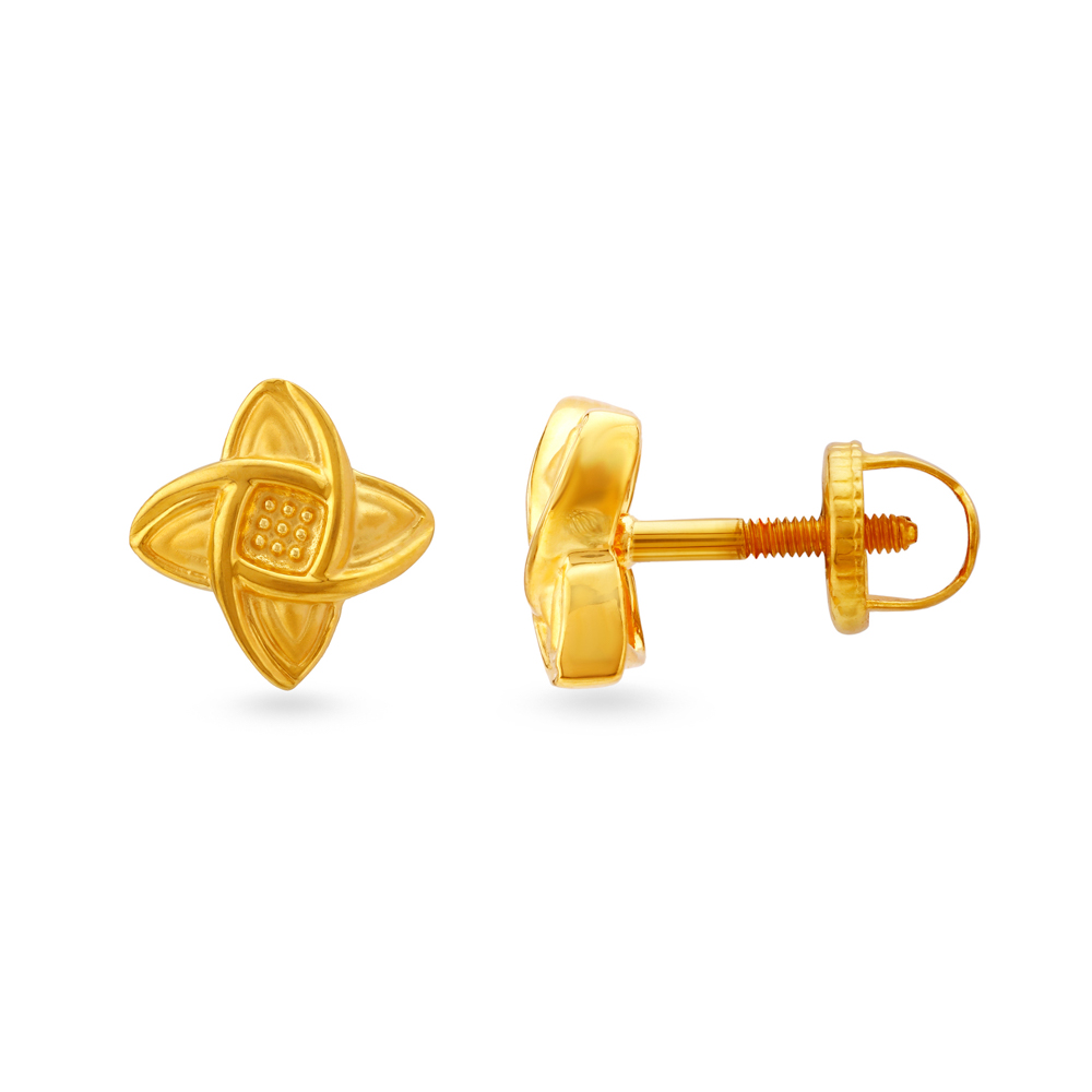 Beauteous 22 Karat Yellow Gold Geometric Flower Stud Earrings,,hi-res image number null