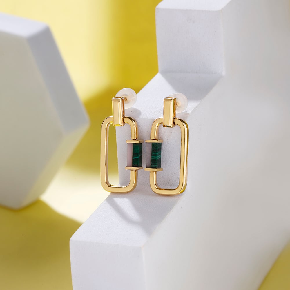 Angular Allure Malachite 18 KT Stud Earring,,hi-res image number null