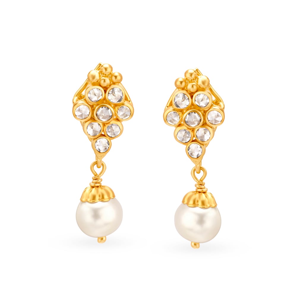 Fanciable Floral Design Pearl Studded Gold Necklace Set,,hi-res image number null