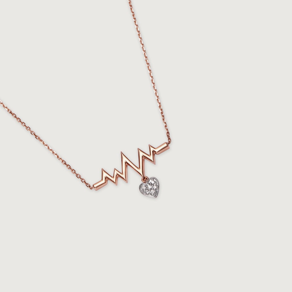 14KT Rose Gold Heartbeat Diamond Pendant With Chain,,hi-res image number null