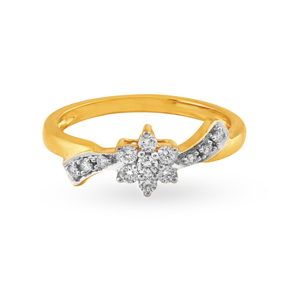 Luminous 18 Karat Yellow Gold And Diamond Floral Finger Ring