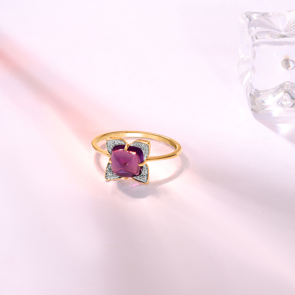 Aurora s Embrace 14KT Amethyst Diamond Finger Ring
